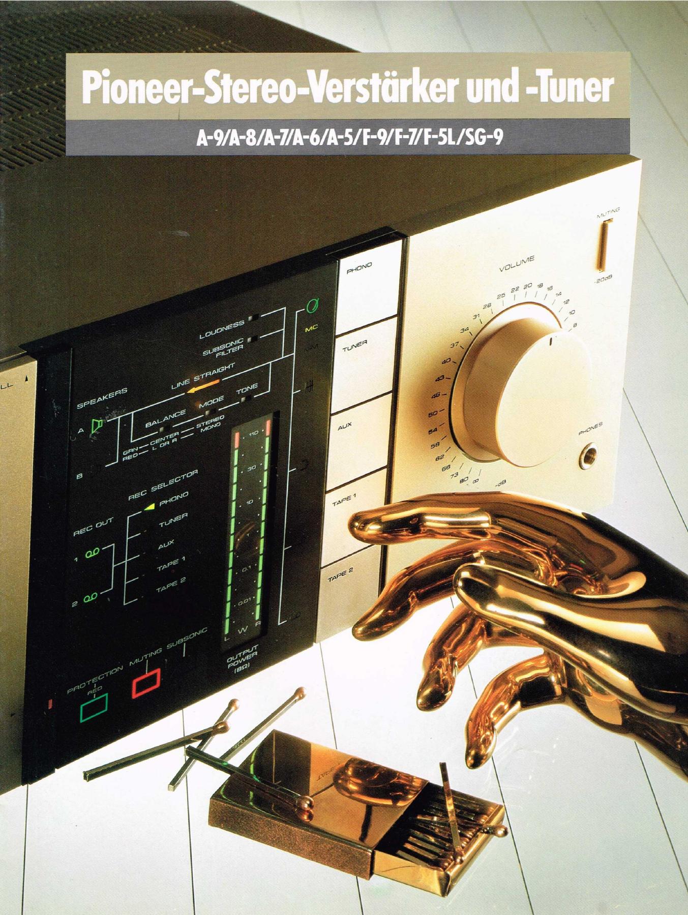 Pioneer Stereo-Verstarker und -Tuner 1981 (A-9/A-8/A-7/A-6/A-5, F-9/F-7/F-5L, SG-9)